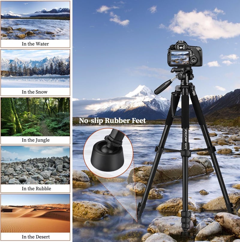 JOILCAN Tripod Camera Tripods, 74" Tripod for Camera Phone Video Recording, Heavy Duty Cameras Tripod Stand, Professional Travel DSLR Tripods Compatible with Canon iPhone, Max Load 15 LB - Image 3